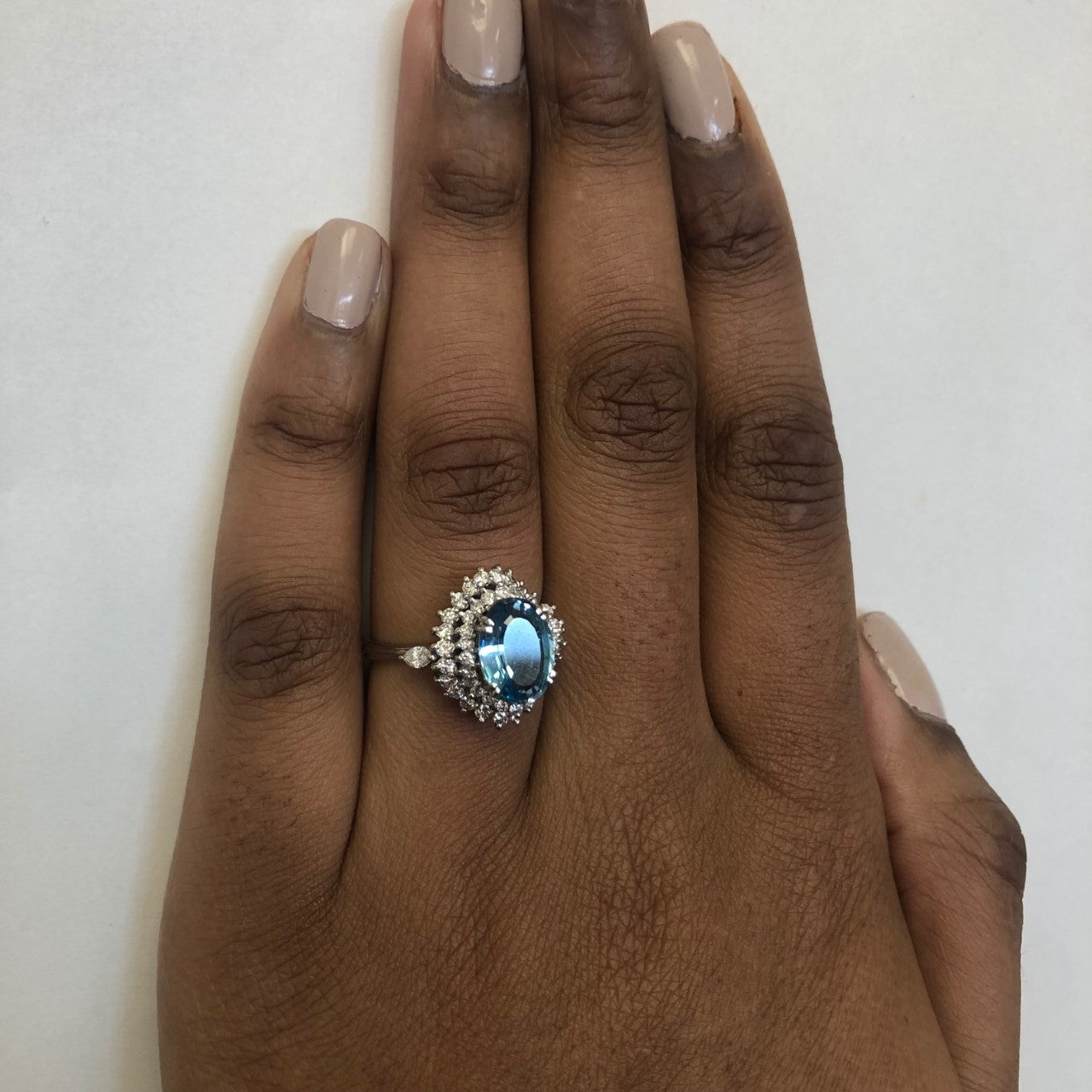 Aquamarine & Diamond Halo Cocktail Ring | 2.86ct, 0.92ctw | SZ 9 |