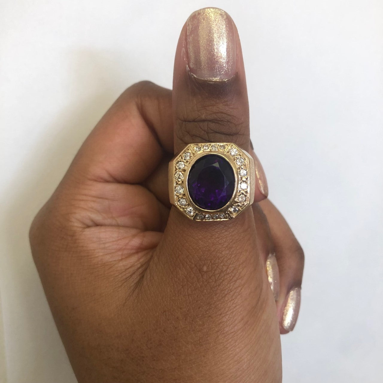 Vivid Amethyst & Diamond Halo Ring | 9.00ct, 0.56ctw | SZ 10.5 |