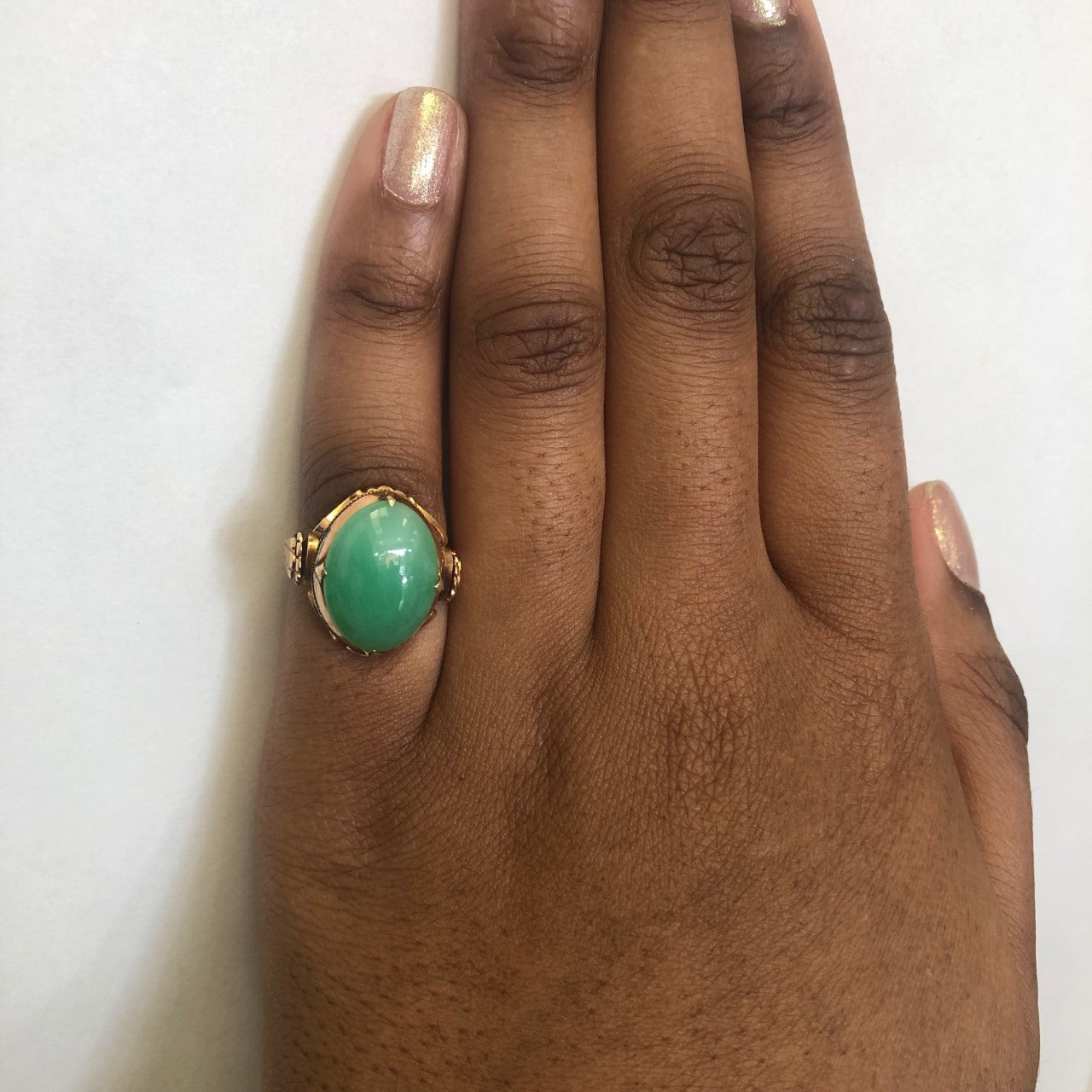 Mid Century Jadeite Cabochon Ring | 6.00ct | SZ 4.5 |